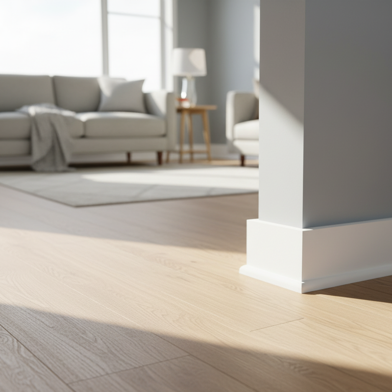 LVP flooring in a modern home with white baseboards